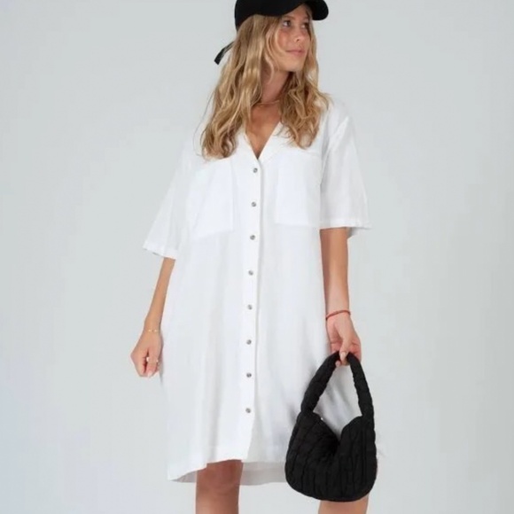 Lucca White Linen Shirt Dress Oversized with Pockets - Picture 5 of 6